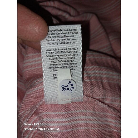 Time and Tru Top Womens Large 12-14 Pink Striped Long Sleeve Woven Peplum - Picture 7 of 7